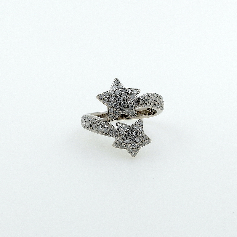 Bague Anneau Plat En Or 18K Avec Diamants - Or Blanc 18 Carats - Taille 56,5 - Occasion Excellente